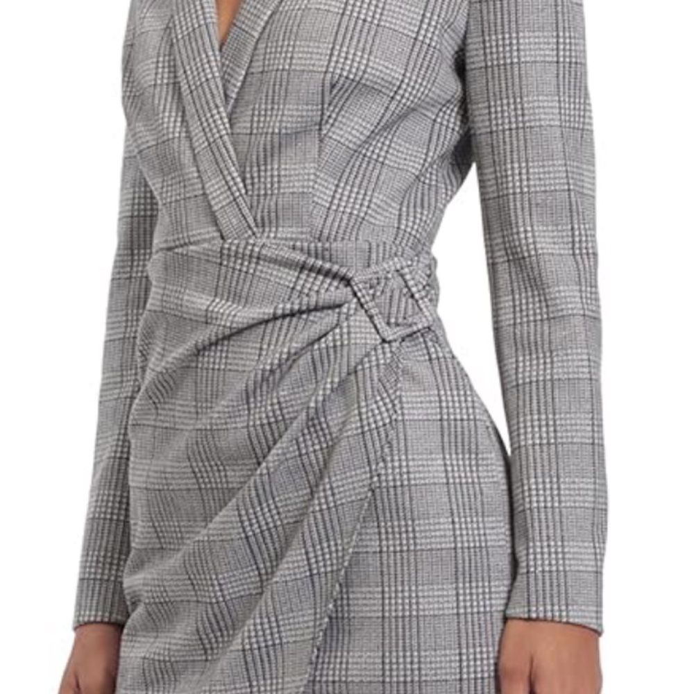 Donna Morgan Gray Checkered Long Sleeve Dress